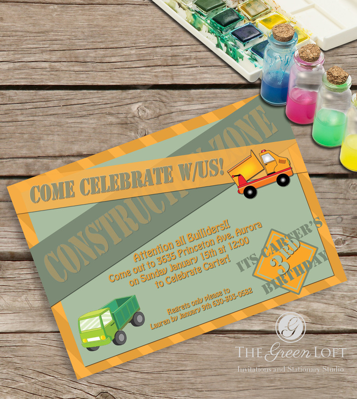 The Green Loft: Kids' Birthday Dump Truck .. Invites