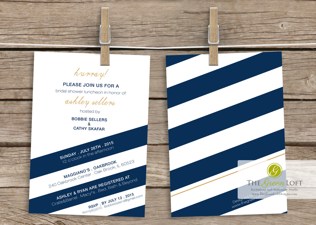 The Green Loft: Blue and Gold Wedding Shower Invites